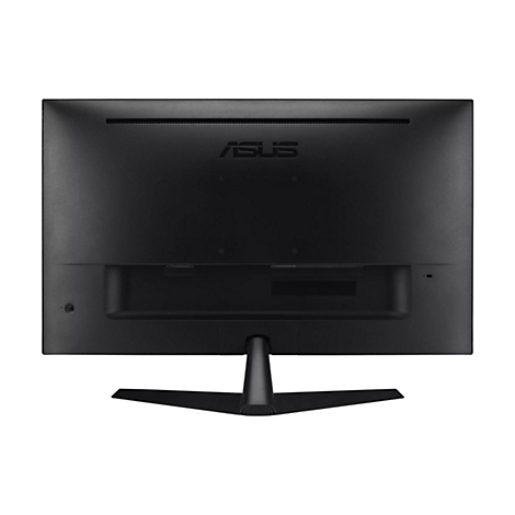 Rückseite eines schwarzen ASUS-Monitors; er hat die ASUS-Aufschrift.