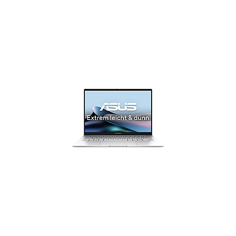 Silberner Laptop, Bildschirm mit ASUS Logo, Text: Extrem leicht & dünn.