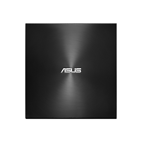 Dunkles Laptop-Cover mit konzentrischen Kreisen. Silbernes ASUS-Logo mittig. Detailreiche Oberfläche.