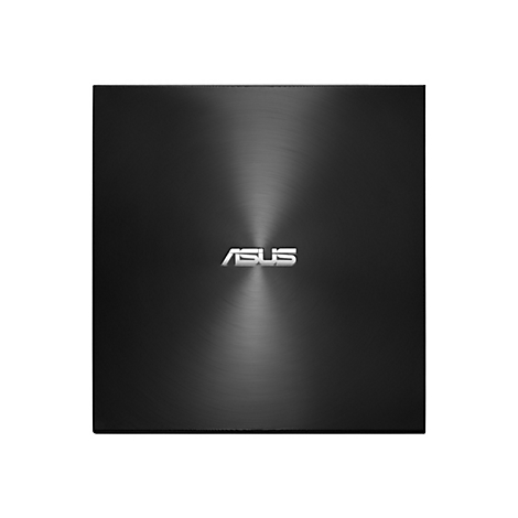 Dunkles Laptop-Cover mit ASUS-Logo. Die Oberfläche ist mit konzentrischen Kreisen versehen.