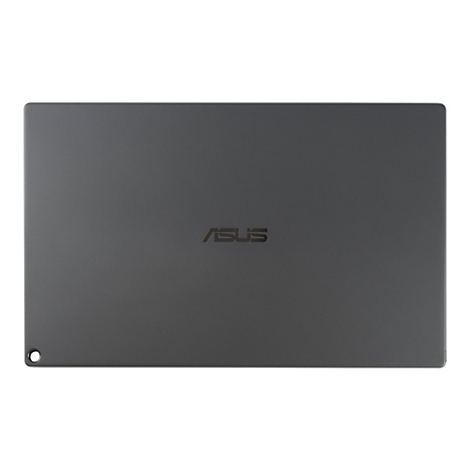 Dos d'ordinateur portable ASUS gris foncé, logo ASUS centré, découpe ronde en bas à gauche.