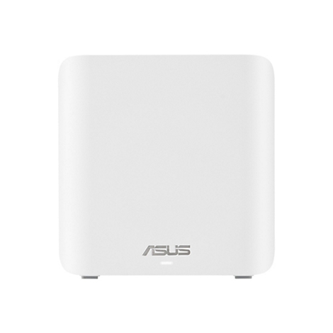 Routeur ASUS blanc. Forme rectangulaire, coins arrondis, logo ASUS en bas.