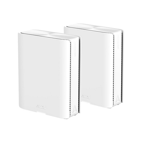 Deux routeurs Wi-Fi ASUS blancs sur fond blanc. Inscription : ASUS ZenWiFi.