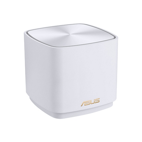 WeiÃŸer Router mit silberner Oberseite. Das ASUS Logo ist goldfarben.