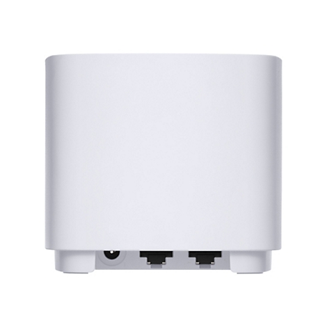 WeiÃŸer Router mit abgerundeten Ecken, auf der RÃ¼ckseite AnschlÃ¼sse.