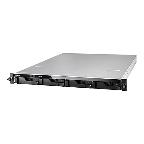 Ein Server, silberne Abdeckung mit schwarzer Front, "asustor" Logo.