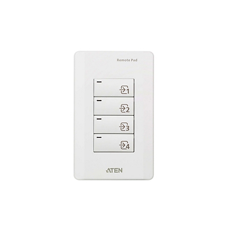 Weißes ATEN Remote Pad mit vier nummerierten Tasten zur Quellenwahl vor neutralem Hintergrund.