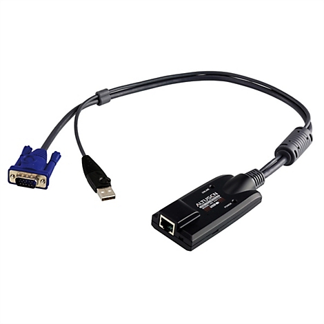 USB-CPU-Modul mit VGA- und USB-Anschluss sowie einem RJ45-Port in schwarzem Kunststoffgehäuse.