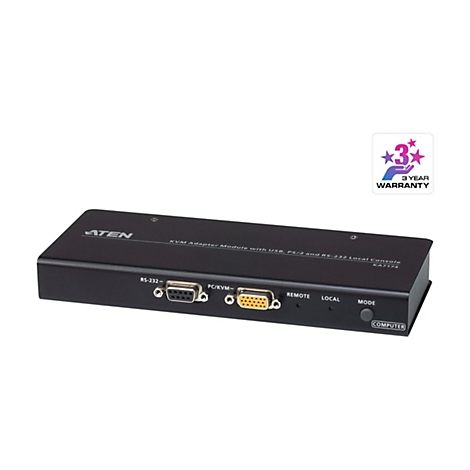 Schwarzes ATEN KVM-Adaptermodul KA7174 mit RS-232, VGA-Anschlüssen und Modus-Taste.