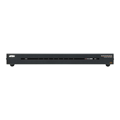 Schwarzer Aten Serial Console Server SN9108CO auf weißem Hintergrund, Vorderansicht mit acht Portanzeigen.