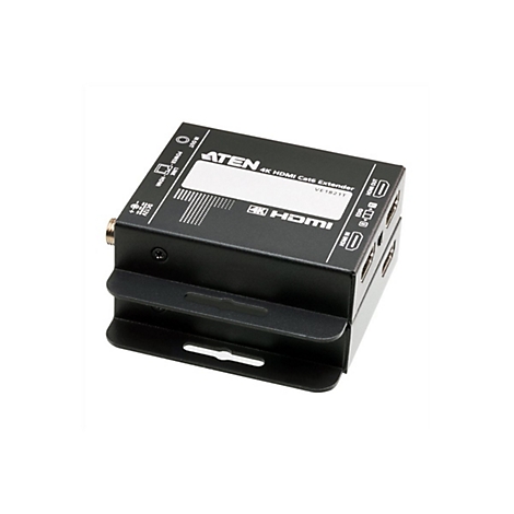 Schwarzer ATEN 4K HDMI Cat6 Extender VE1821T vor weißem Hintergrund.