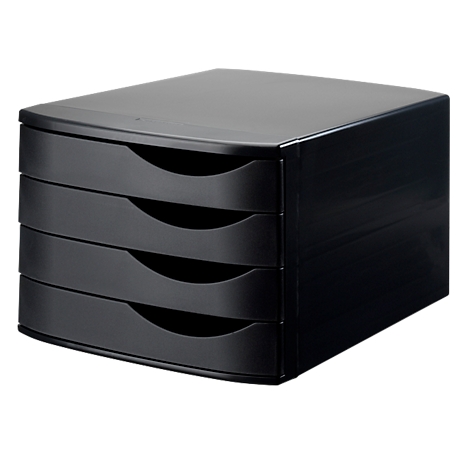 Black drawer box with four drawers.