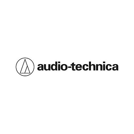 Das schwarze Logo von Audio-Technica auf weißem Hintergrund.
