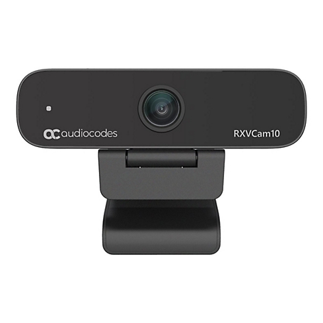 Schwarze Audiocodes RXVCam10 Webcam. Das Logo ist oben links, der Name rechts.