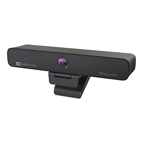 Schwarze RXVCam50 Webcam. Aufschrift "audiocodes" links oben. Linse mittig.