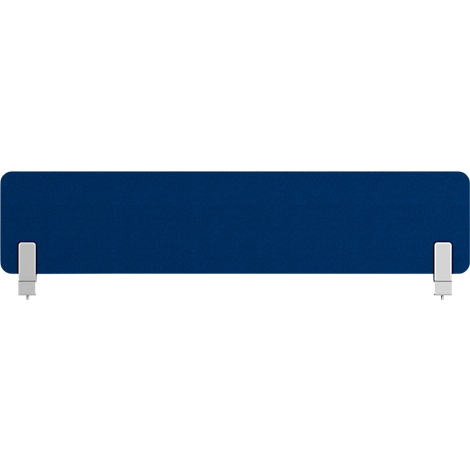 Ein rechteckiger, blauer Schreibtischaufsatz mit weißen Halterungen.