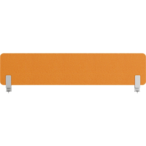 Orangefarbenes, rechteckiges Element, mit zwei silbernen Klammern befestigt.