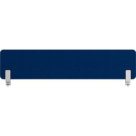 Blauer Schreibtischaufsatz mit zwei weißen Halterungen.