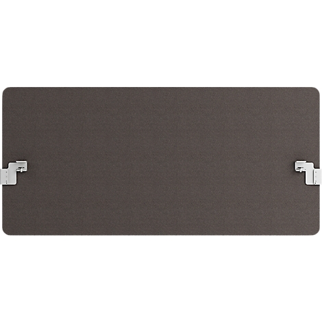 Dunkelgraue Rechtecktafel mit abgerundeten Ecken und weißen Metallhalterungen.