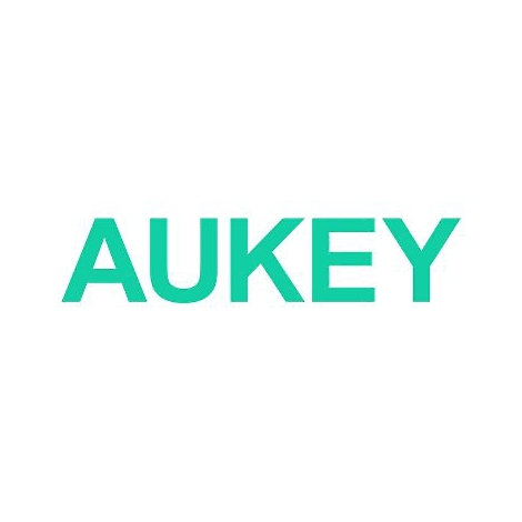 Das türkisfarbene Markenlogo der Firma AUKEY auf weißem Hintergrund.