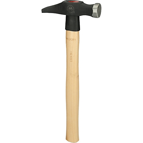 Ein Hammer mit Holzgriff und schwarzem Hammerkopf. Auf dem Griff steht "Hickory".