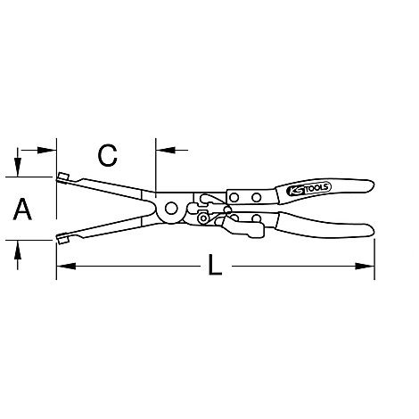 Eine Zange mit Maßangaben: A, C und L. Auf dem Griff steht KS TOOLS.