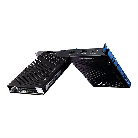 Zwei schwarze AVerMedia Live Gamer DUO Capture Cards vor weißem Hintergrund.