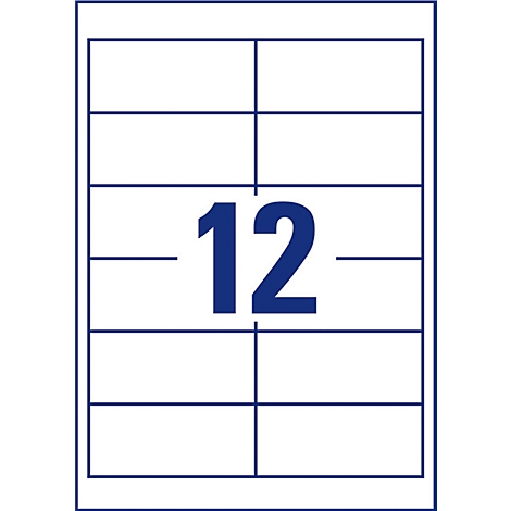 Une étiquette blanche avec 12 champs divisés par des lignes bleues. Au centre, le nombre bleu 12.