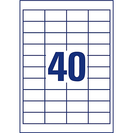 Etiket met 40 velden, donkerblauwe tekst en kader.