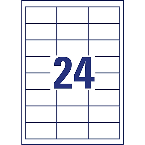 Witte etikettenvel met 24 velden, donkerblauwe nummer 24 in het midden.