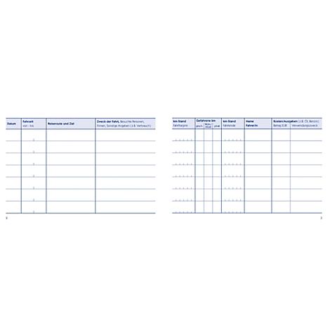 Table structure with various column headings. The table is presumably used to document data.