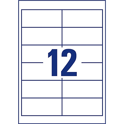 Label sheet with 12 fields, blue bordered, large blue "12" in the middle field.
