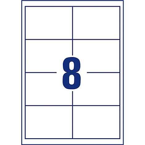A white label with blue grid pattern and the number 8 in the center.