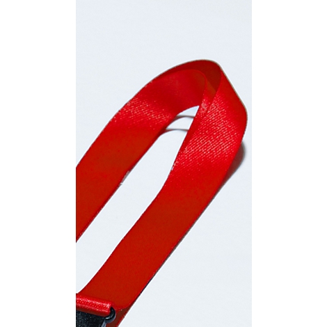 Longe rouge avec une icône de bouteille en plastique et un texte sur la durabilité.