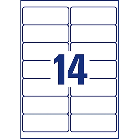 Sheet of rectangular stickers with the number 14 in dark blue in the middle.