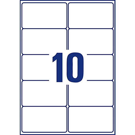 Sheet of labels with 10 rectangular fields, bordered by blue lines. A large, blue '10' in the middle.