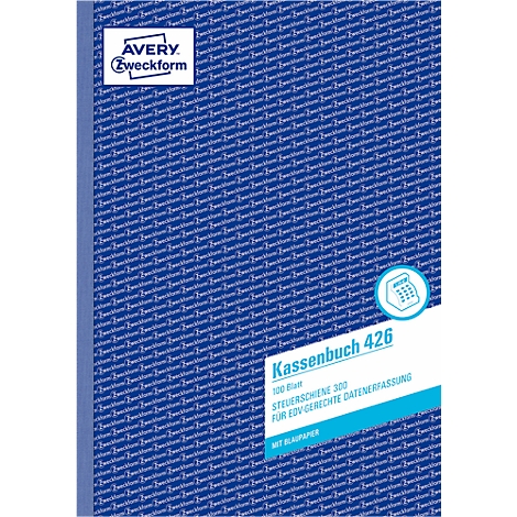 Blue cash book 426, brand Avery Zweckform. Contains 100 sheets, for EDP-compliant data entry.