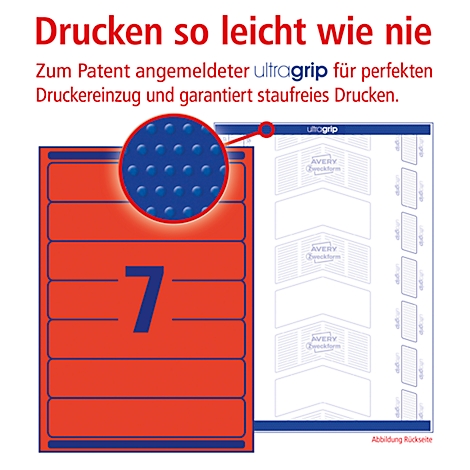 AVERY® Zweckform Étiquettes pour classeur à levier, couleur, L4762-20, 38 x 192 mm, 140 étiquettes/paquet, rouge