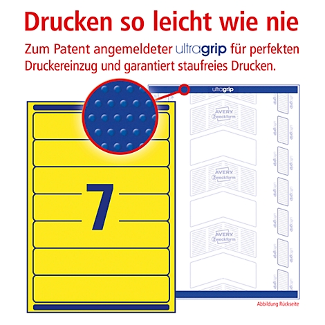 AVERY® Zweckform Étiquettes pour classeur à levier, couleur, L4765-20, 38 x 192 mm, 140 étiquettes/paquet, jaune