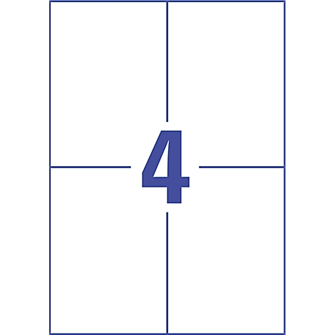 A white rectangle with a blue frame, divided by lines. In the middle the blue digit 4.
