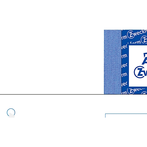 Close-up van een blauw etiket met logo en de tekst "Zweckform".