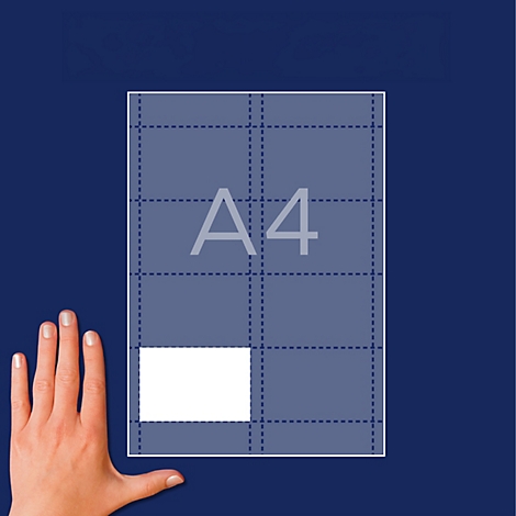 A4-vel met stippellijnen, onderverdeeld in verschillende labels van 90 x 60 mm.