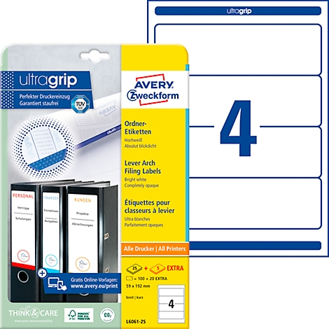 Product package of Avery Zweckform lever arch filing labels, stickers with the number 4.