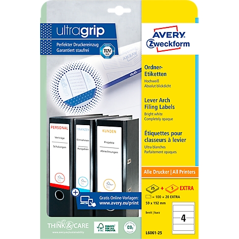 Product packaging with file folder labels and folders. Printed text is legible. Yellow, white, and black dominate the image.