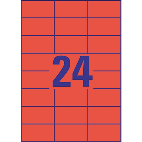 Sheet of labels with 24 fields, orange, delimited by blue lines. In the middle is the blue number 24.
