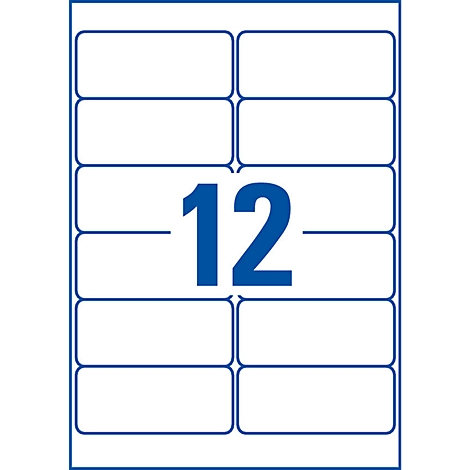 Sheet of stickers with 12 rectangular fields. The number 12 is large and blue in the middle.