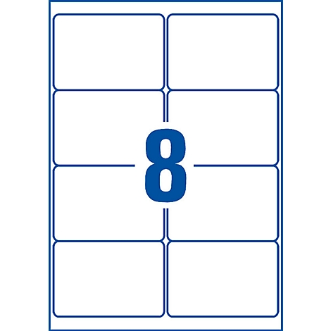 Sheet with eight rectangular stickers outlined in blue. A blue "8" in the middle.