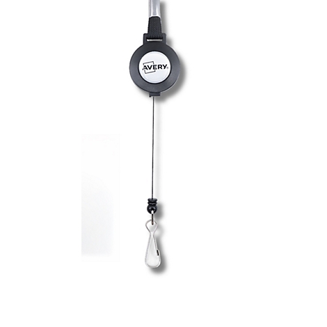 Avery badgehouder met oprolmechanisme en 60 cm lang koord.