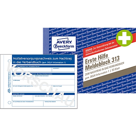 AVERY® Zweckform Meldeblock „Erste Hilfe DGUV Vorschrift 1“, A5 o. A6,  gelocht, 50 Blatt weiß günstig kaufen