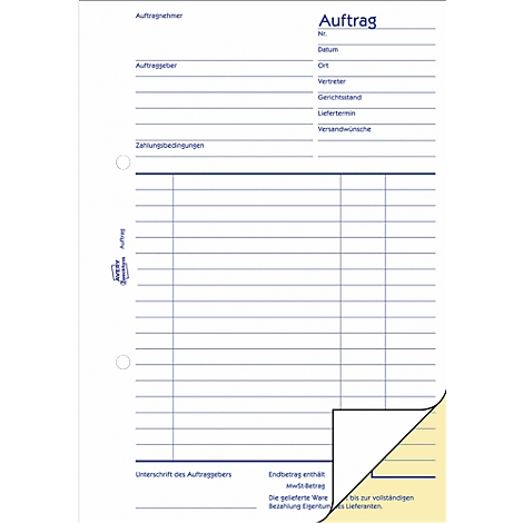 Blue lined paper. The title "Order" is in the upper right corner. The lower right corner area is folded over.